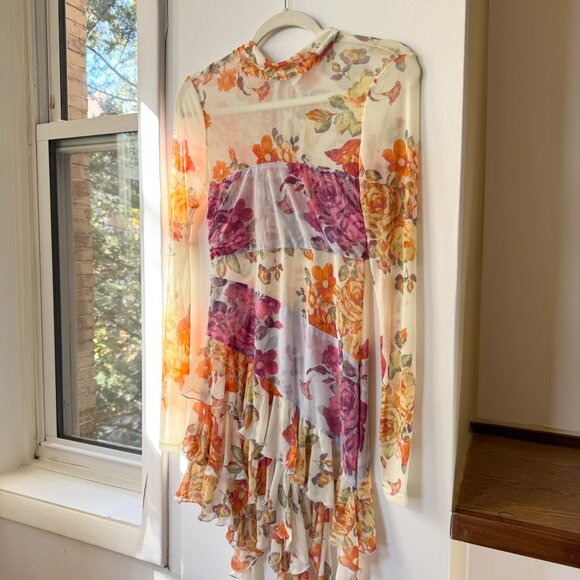 NWT Free People Main Event Mesh Floral Long Sleeve Mini Dress Cream Small - Picture 7 of 12